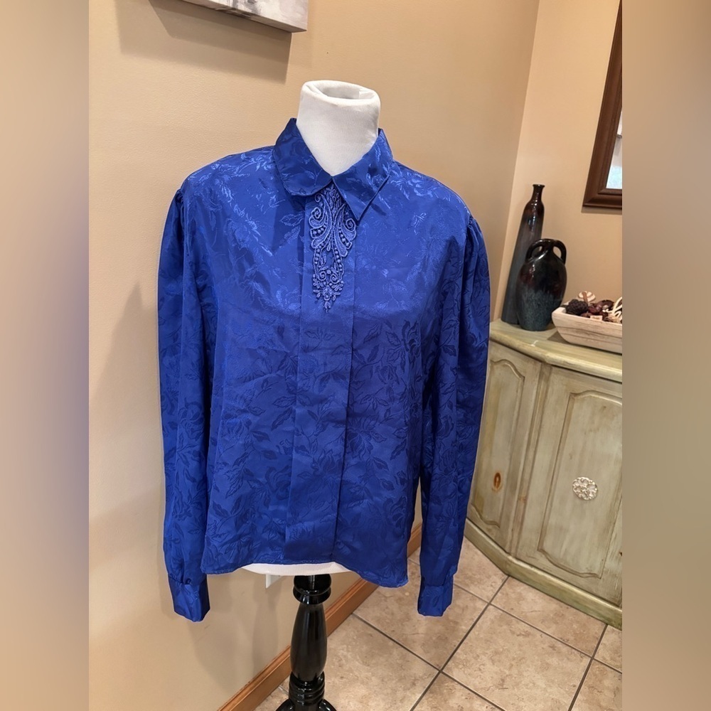 Charlotte VanHorne Women's Vintage Blue Long Sleeve Blouse Button Down Size 18